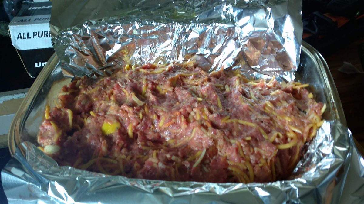 Dog meatloaf ready to cook