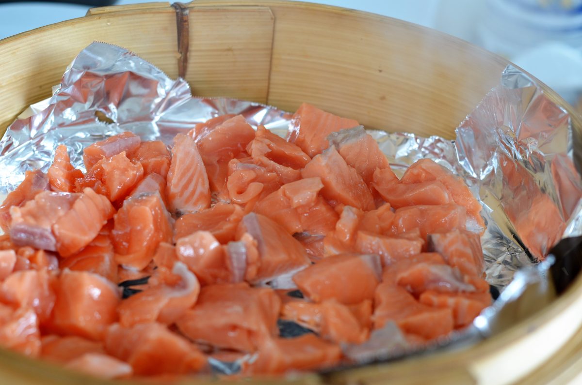 Steaming salmon